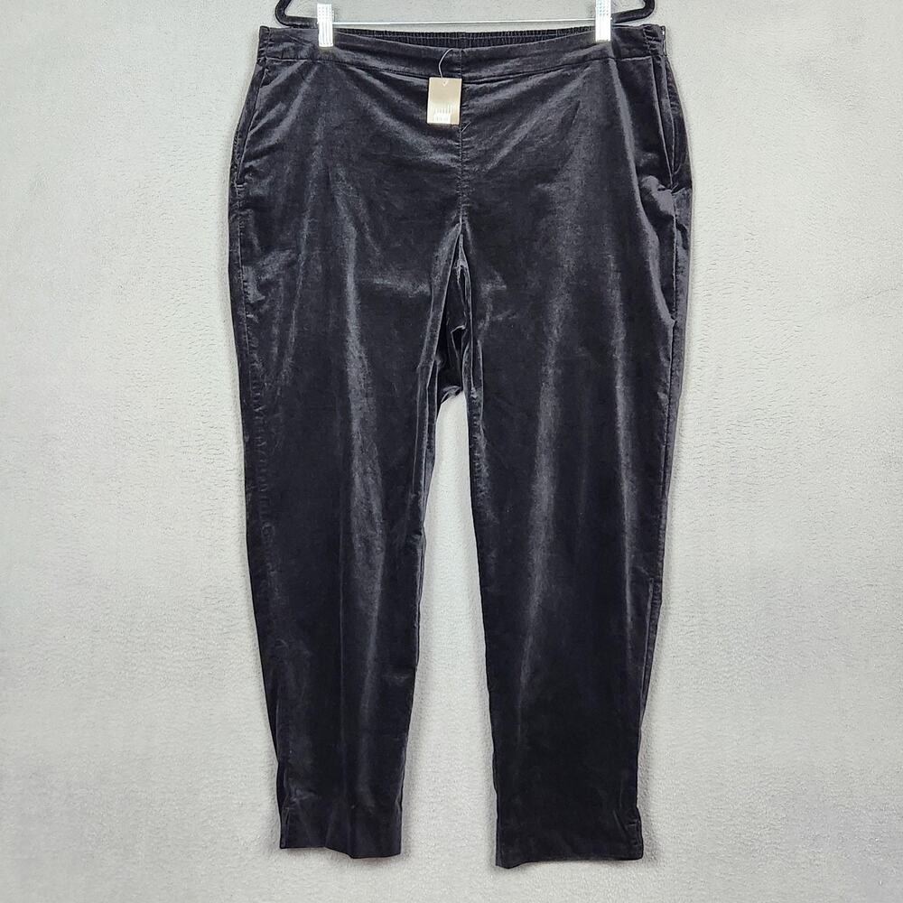 J Jill Dress Pants Womens 16 Black Velvet Stretch Elastic Waist Pockets Office